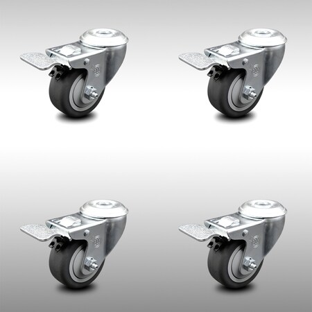 Service Caster 3.5 Inch SS Thermoplastic Rubber Bolt Hole Caster Set with Total Lock Brake SCC SCC-SSBHTTL20S3514-TPRB-4